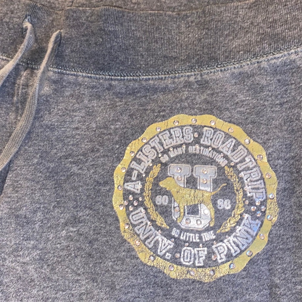 PINK Victoria's Secret University Pink Rhinestone Sweatpants Grey Lounge Joggers - Picture 10 of 10